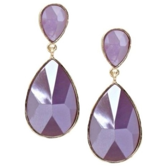 Lavender & Gold Teardrop Earrings 2" Steel Post - Picture 3 of 3